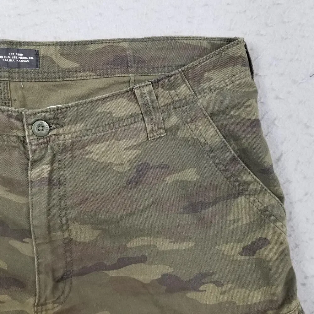 Lee Shorts Mens 38 Green Camo‎ Cargo 100% Cotton Pockets Outdoor Hiking Casual